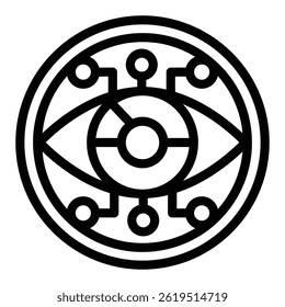 Eye circle with connections line icon, neural network concept. Vector graphics. Visual recognition coin, program sign on white background, style mobile or design
