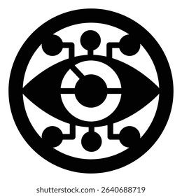 Eye circle with connections solid icon, neural network concept. Vector graphics. Visual recognition program sign on white background, style mobile or design