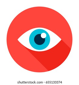 Eye Circle Icon. Vector Illustration Flat Style Item With Long Shadow. Business Vision.