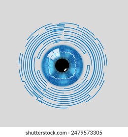 Ojo con el concepto de la tecnología de las líneas circulares, Ai, big data , concepto de la visión, Anuncio de la tarjeta de felicitación del cartel