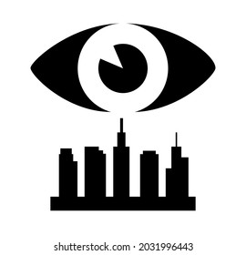 eye with city flat illustration, supervised vector illustration