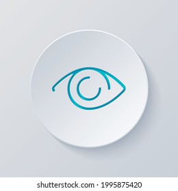 Eye, Clear Vision, Simple Icon. Cut Circle With Gray And Blue Layers. Paper Style