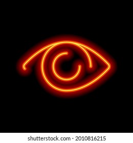 Eye, Clear Vision, Simple Icon. Orange Neon Style On Black Background. Light Linear Icon With Editable Stroke