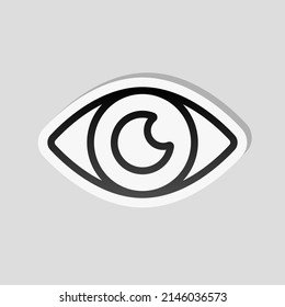 Eye, Clear Vision, Simple Icon. Linear Sticker, White Border And Simple Shadow On Gray Background