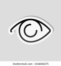 Eye, Clear Vision, Simple Icon. Linear Sticker, White Border And Simple Shadow On Gray Background