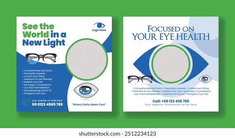 Eye clinic or optometrist social media post banner editable template suitable for Medical and Healthcare promotional social media advertising design