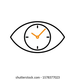Eye clock icon. Outline thin line flat illustration. Isolated on white background. 