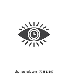 Eye clock icon vector, filled flat sign, solid pictogram isolated on white. Time monitoring symbol, logo illustration.