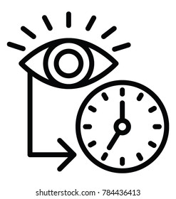 An eye and a clock symbolising time tracking line icon