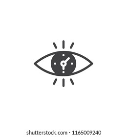 Eye clock vector icon. filled flat sign for mobile concept and web design. Clock in a eye simple solid icon. Symbol, logo illustration. Pixel perfect vector graphics