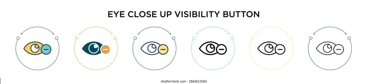 Eye close up visibility button icon in filled, thin line, outline and stroke style. Vector illustration of two colored and black eye close up visibility button vector icons designs can be used for 