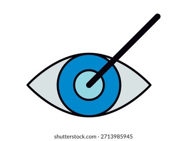 Ojo en primer plano con puntero láser médico en estilo plano