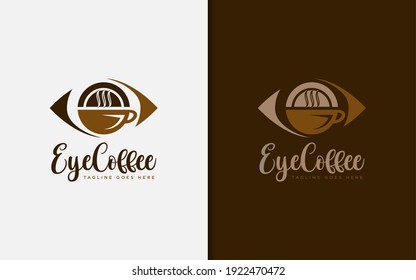Eye Coffee Logo Design. Abstract Brown Eye and Coffee Cup Combination. Usable For Brand, Food and Drink Company. Vector Logo Illustration.