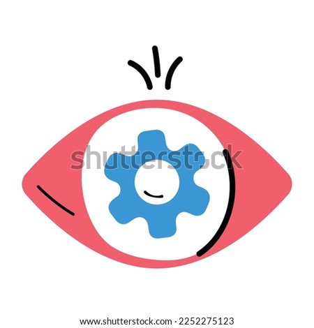 Eye with cog, hand drawn icon of view setting 