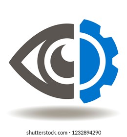 Eye Cog Wheel Vector Icon. Big Brother AI Logo. Automated Surveillance Machine Learning Symbol. Vision Sign.