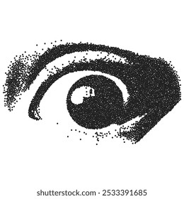 Eye collage element with a vintage dot photocopy effect. Retro vector illustration.