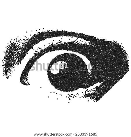 Eye collage element with a vintage dot photocopy effect. Retro vector illustration.