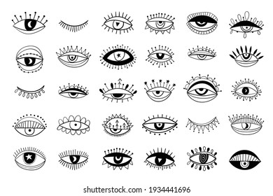 Eye collection isolated on white, boho style, modern design
