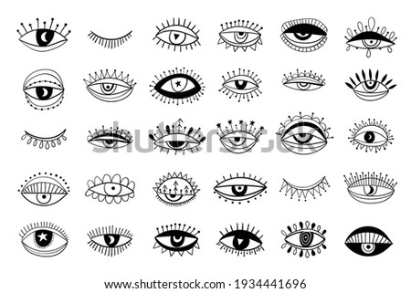 Eye collection isolated on white, boho style, modern design
