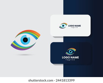 Eye color logo design. Vision care. Colorful vision logo design. Premium. Icon. Medical. Lens color. Multi-color design. Eye care.
