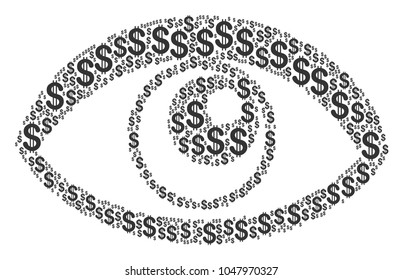 Eye composition of dollars. Vector dollar icons are grouped into eye illustration.