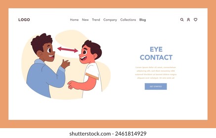 Eye contact concept. Two cheerful boys connect through direct gaze, fostering trust and understanding. Effective communication, bonding moment. Close friendship. Flat vector illustration