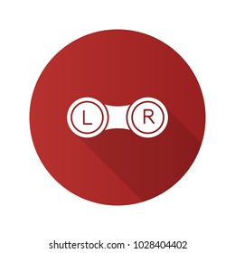 Eye contact lens box flat design long shadow glyph icon. Vector silhouette illustration