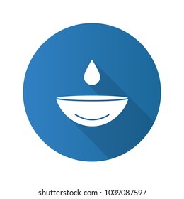 Eye contact lens with drop flat design long shadow glyph icon. Contact lenses rewetting. Vector silhouette illustration