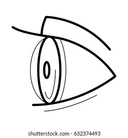 Eye with contact lens icon, side view line art pictogram, image for ophthalmology patient education materials, eye doctor poster, optical salon picture, health concept. Flat style vector illustration