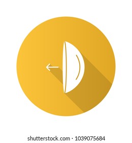 Eye contact lenses putting on flat design long shadow glyph icon. Vector silhouette illustration