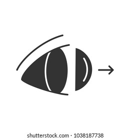 Eye contact lenses removing glyph icon. Silhouette symbol. Negative space. Vector isolated illustration