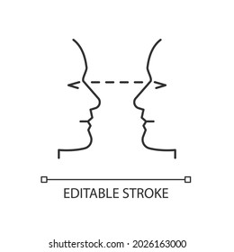 Eye contact linear icon. Nonverbal communication. Building connection with listener, speaker. Thin line customizable illustration. Contour symbol. Vector isolated outline drawing. Editable stroke