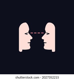 Eye contact RGB color icon for dark theme. Nonverbal communication. Building connection with listener. Isolated vector illustration on night mode background. Simple filled line drawing on black