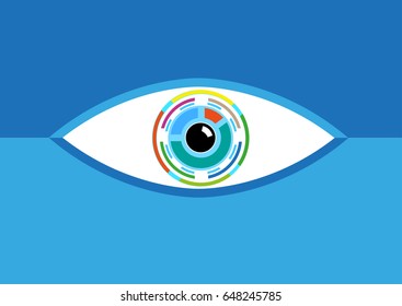 Eye with Contemporary Circular Abstract art on its Iris. Editable Clip Art.