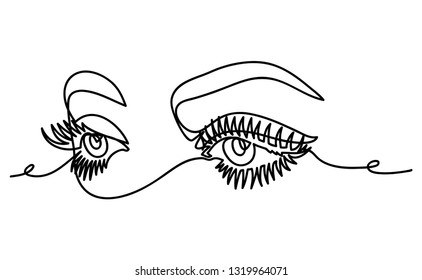 Eye, continuous line isolated on white background. Looking fixed. Eye logo. The design is suitable for use on banners, business cards, salon signs
