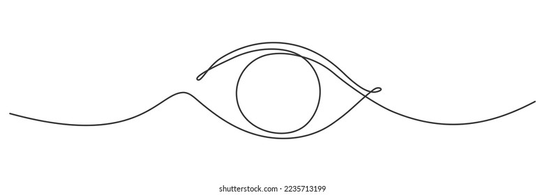 Eye continuous one line drawing. Hand drawn outline human eye. Vector illustration isolated on white.	