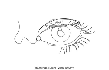 Dibujo de una línea continua de ojo. Dibujado a mano delinear el ojo humano. Ilustración vectorial aislada en blanco. Sentido de la visión. Órganos internos.  Farmacia, atención médica, óptica, gota, personas, conjuntivitis.