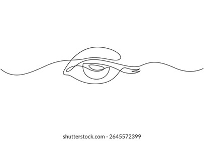 Eye continuous one line drawing. Human eye in simple linear style, Hand drawn human eye with wave lines, Single continuous one line art female watch. Editable outline