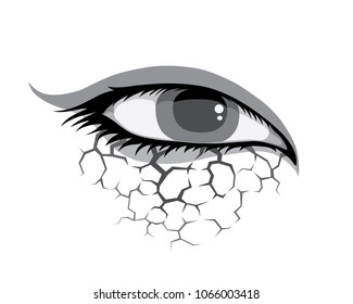 Eye and cracked. Vector in sketch style. Stylized decorative makeup.