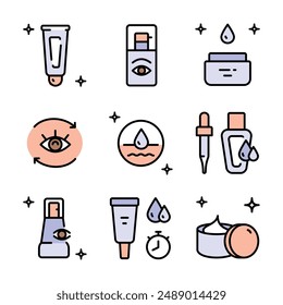 Eye Cream color icons set. Skin care flat symbols collection. Creative Eye Cream. Vector isolated simple drawing.