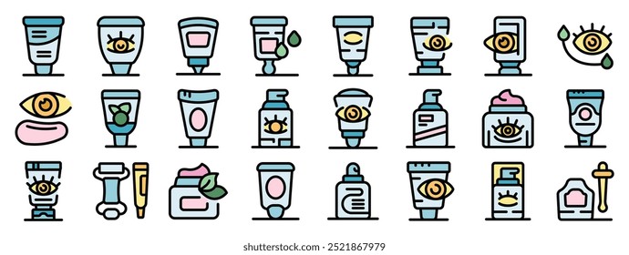 Eye cream icons set. Outline set of eye cream vector icons for web design isolated on white background