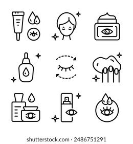 Eye Cream line icons set. Skin care contour symbols collection. Creative Eye Cream. Vector isolated outline drawing.