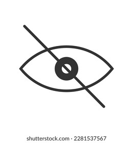 Auge durchkreuzt. Empfindliches Inhaltssymbol einzeln auf weißem Hintergrund. Restriktives Zeichen, um Foto oder Video mit Szenen der Gewalt oder Nacktheit zu verbergen. Zensur-Konzept. Vektorgrafik