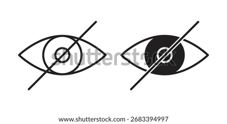 Eye crossed icon flat and stroke style pack on white background. Vector illustrations