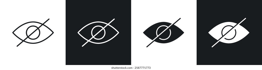 Eye crossed icon set black and white colors. Graphic Vector icons pack