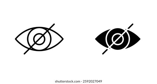 Eye crossed icons. stroke line and black solid icons