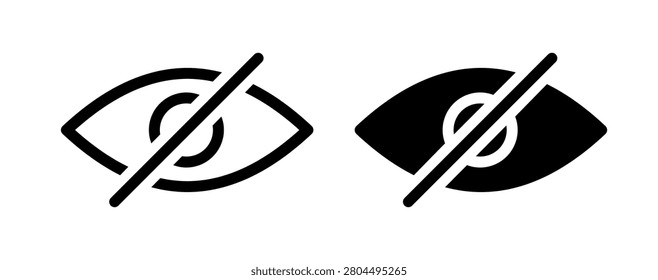 Eye crossed out, hide unsee invisible icon set