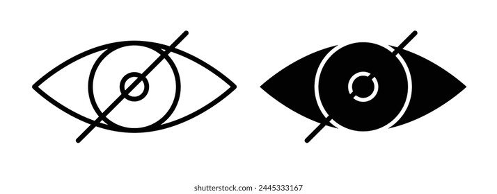 Auge mit durchgestrichenem Icon Set. Symbole für blinde Ansicht und ausgeblendeten Inhalt.