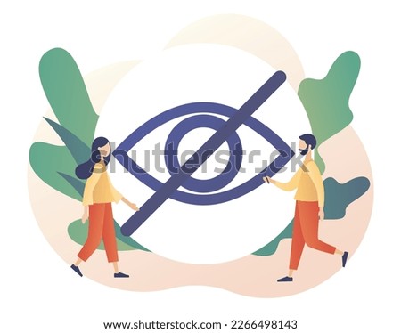 Eye crossed sign. Sensitive content concept. Explicit content in social media, website, photos, pictures and video. Hide view. Modern flat cartoon style. Vector illustration on white background