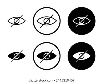Conjunto de iconos de Vector cruzado. Icono de línea de vista ciega. Pictograma de contenido oculto. Ocultar Contraseña o signo de información sensible adecuado para diseños de UI de App y Sitios web.